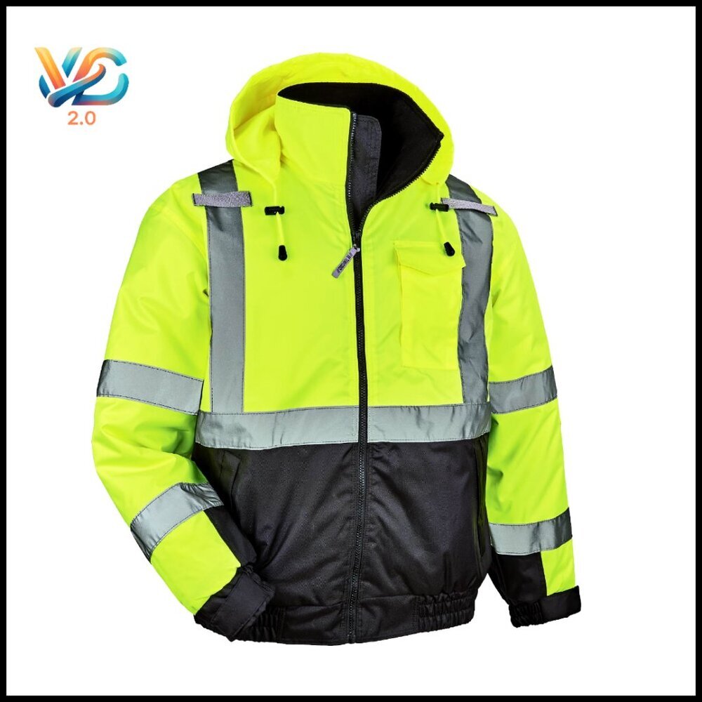 High Visibility Bomber Safety Jacket, Wind Water Resistant, Thermal Insulated
